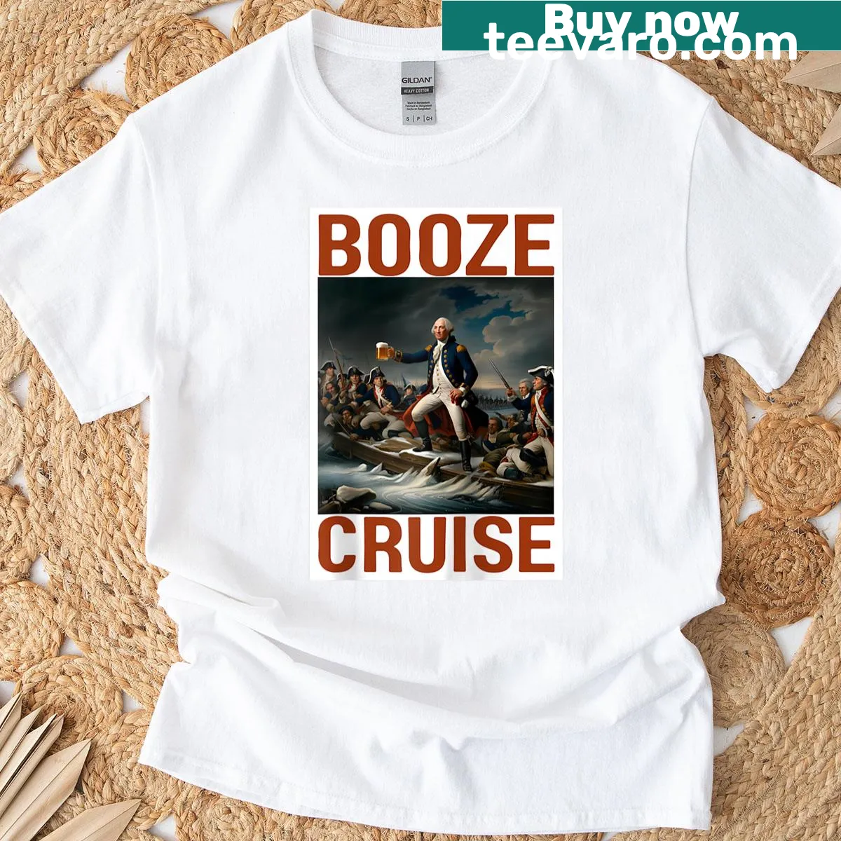 Funny July 4th t-shirt featuring George Washington with beer — on a men's t-shirt