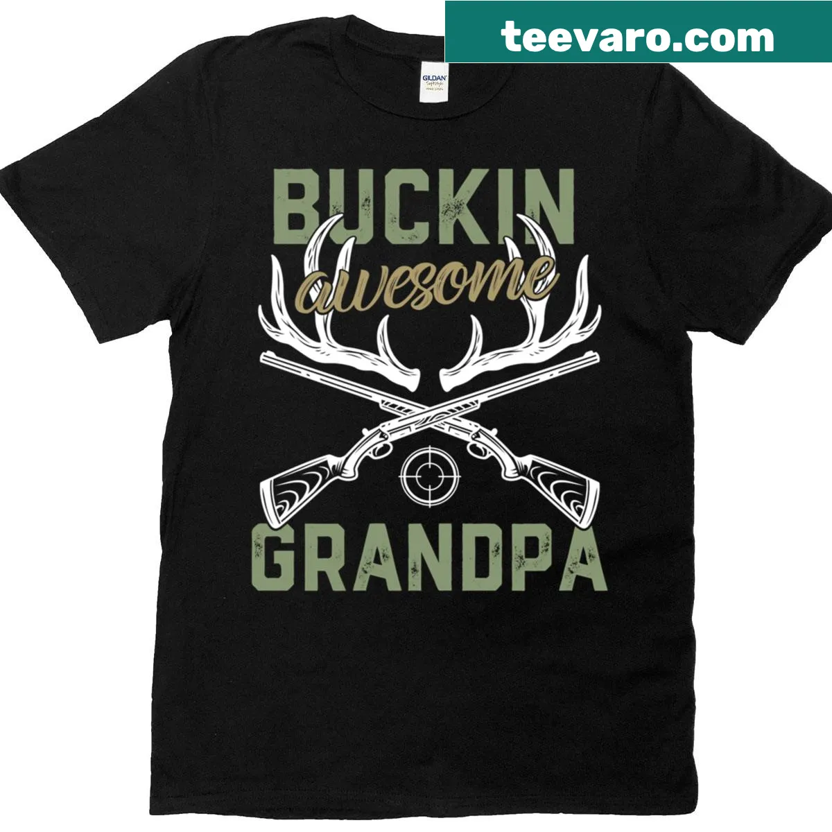 Father's Day t-shirt featuring a proud grandpa with deer and bucks — on a men's t-shirt