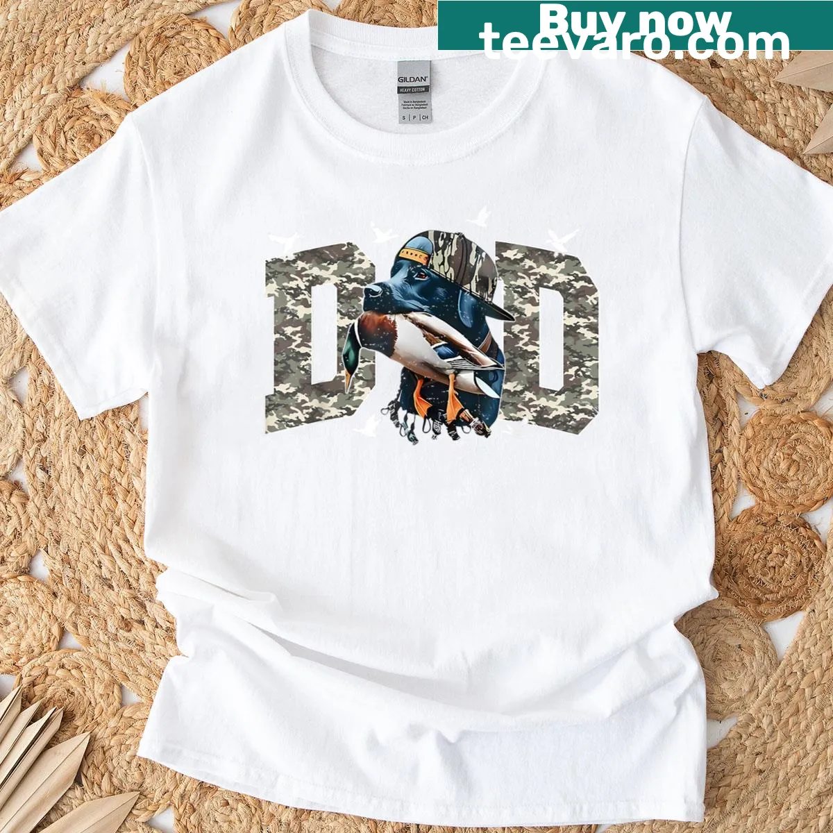 Retro camouflage t-shirt for Hunting Dad — on a men's t-shirt