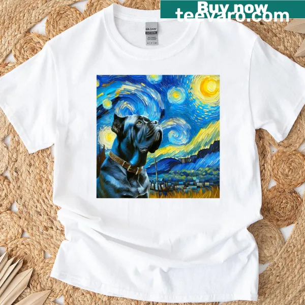 Artistic T-shirt featuring Cane Corso and Van Gogh's Starry Night
