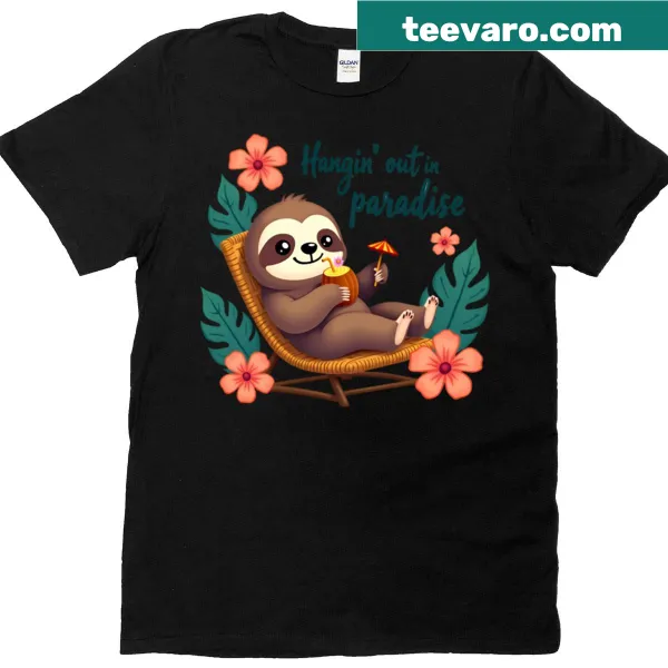 Oversized t-shirt featuring a chill sloth in paradise.