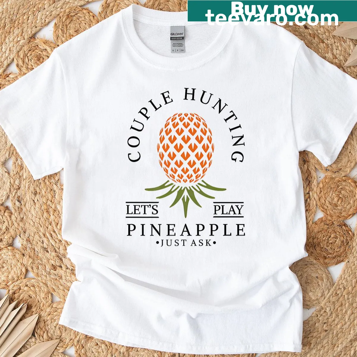 Humorous graphic t-shirt about swinging lifestyle for couples — on a men's t-shirt