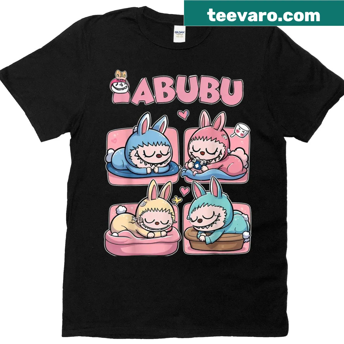 Cartoon-style Labubu design for fans on a funny t-shirt — on a men's t-shirt