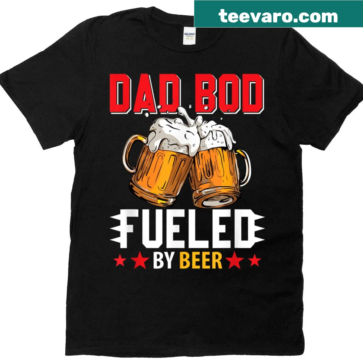 Funny dad bod themed beer drinking t-shirt design — on a men's t-shirt