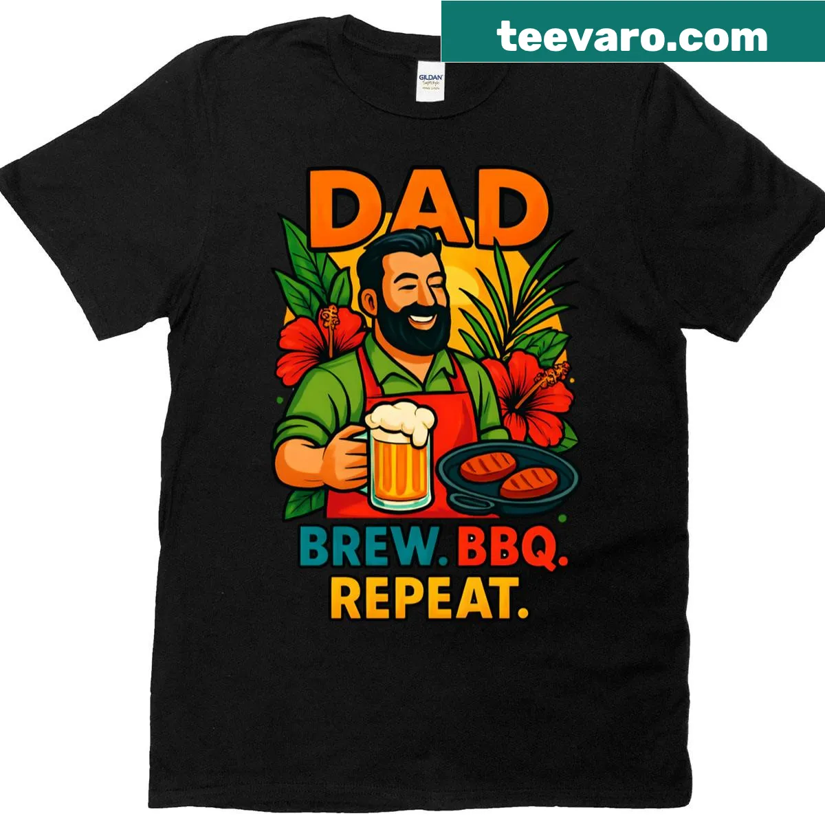 BBQ-themed Dad Brew t-shirt with fun text — on a men's t-shirt