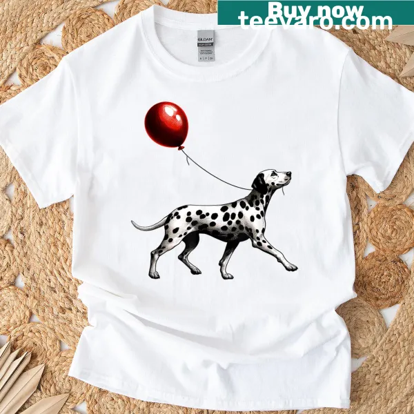 Dalmatian with red balloon graphic t-shirt