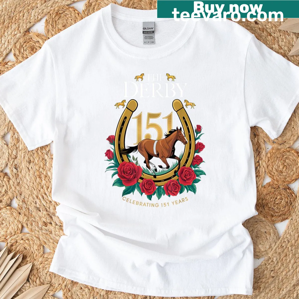 T-shirt celebrating 151 years of Derby horse racing — on a men's t-shirt