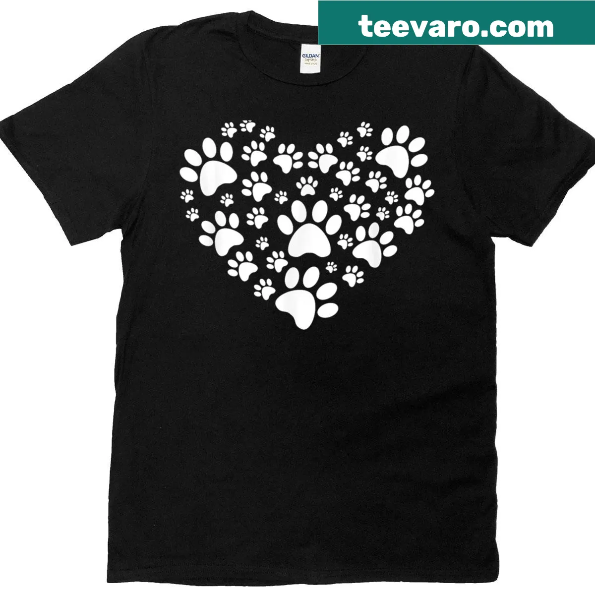 Heart shaped design with dog paws for dog lovers — on a men's t-shirt