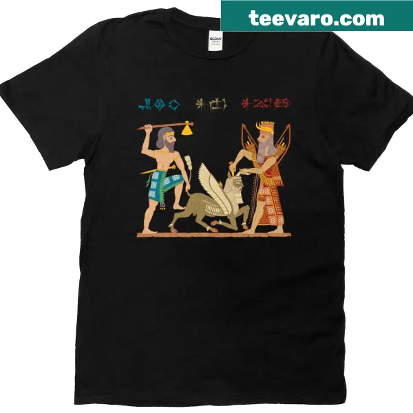 T-shirt featuring Enkidu Lamassu illustration from the Epic of Gilgamesh
