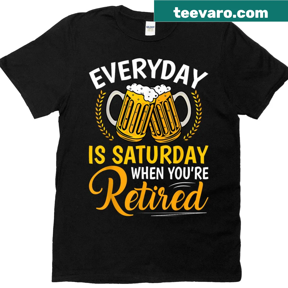 Fun retirement T-shirt with the phrase 'Everyday Is Saturday' and beer graphic — on a men's t-shirt