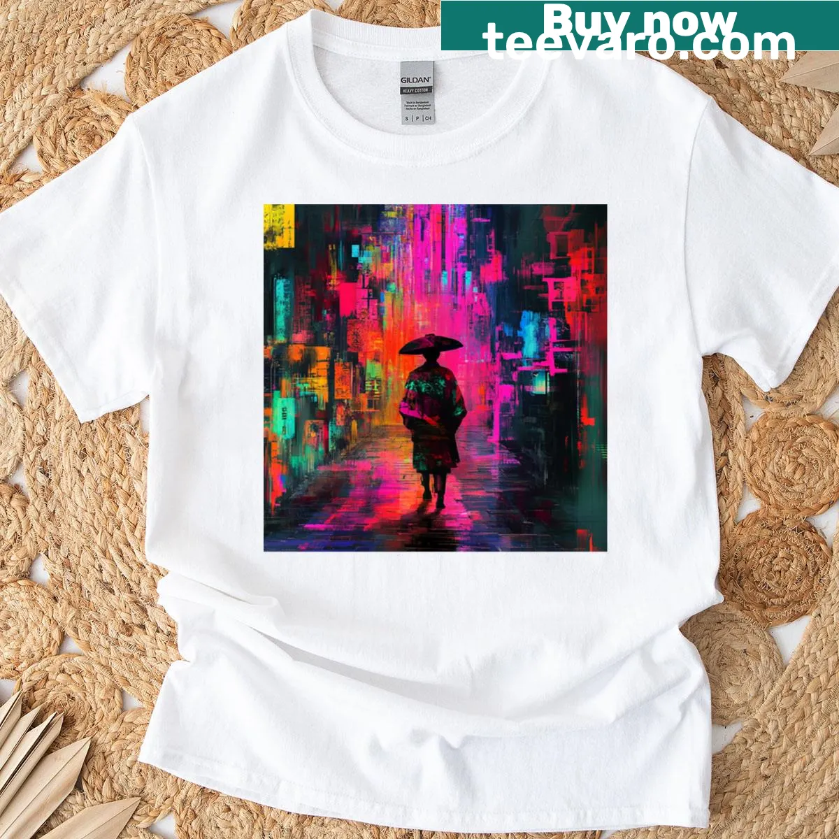 T-shirt with abstract typography 'Fade Into The Painted Wind' — on a men's t-shirt