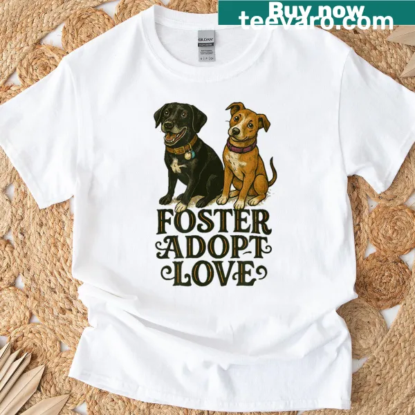 Foster Adopt Love T-shirt with heartwarming animal care message
