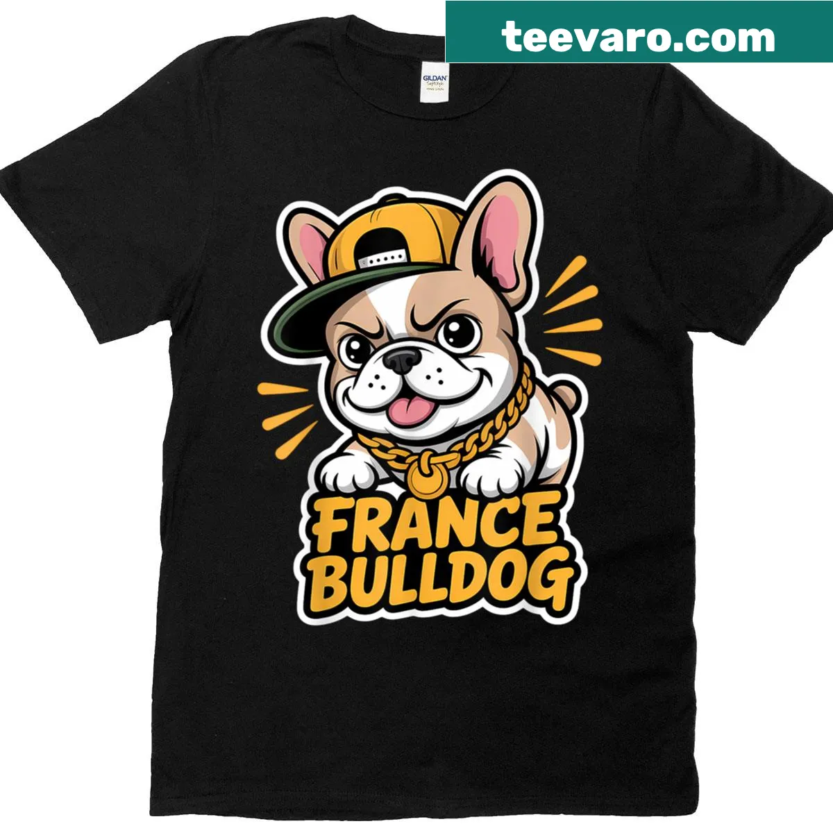 Cartoon bulldog in hip-hop style on a fun T-shirt — on a men's t-shirt
