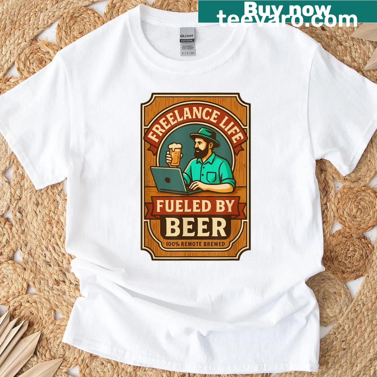Funny T-shirt for freelancers featuring a beer-themed design. — on a men's t-shirt