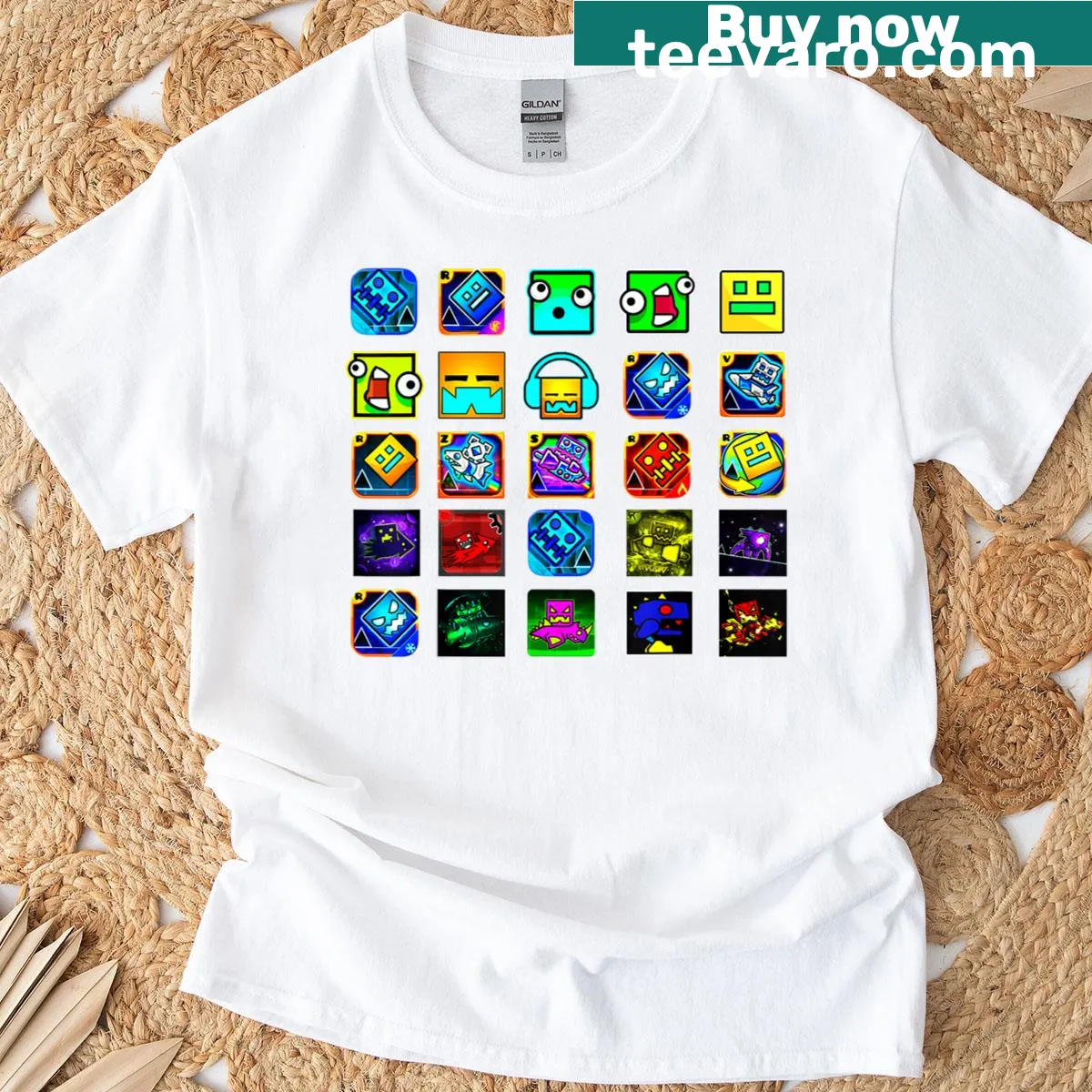 Funny geometric video game graphic T-shirt for gamers. — on a men's t-shirt