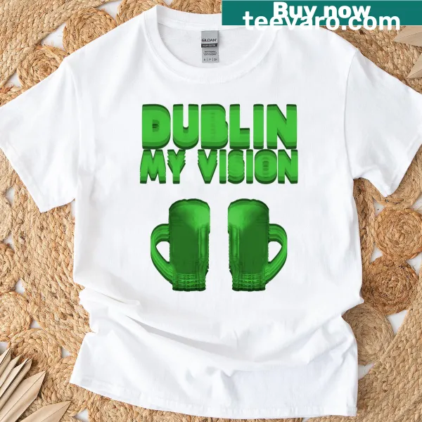 Blurry Dublin landmarks with humorous St. Patrick's Day text