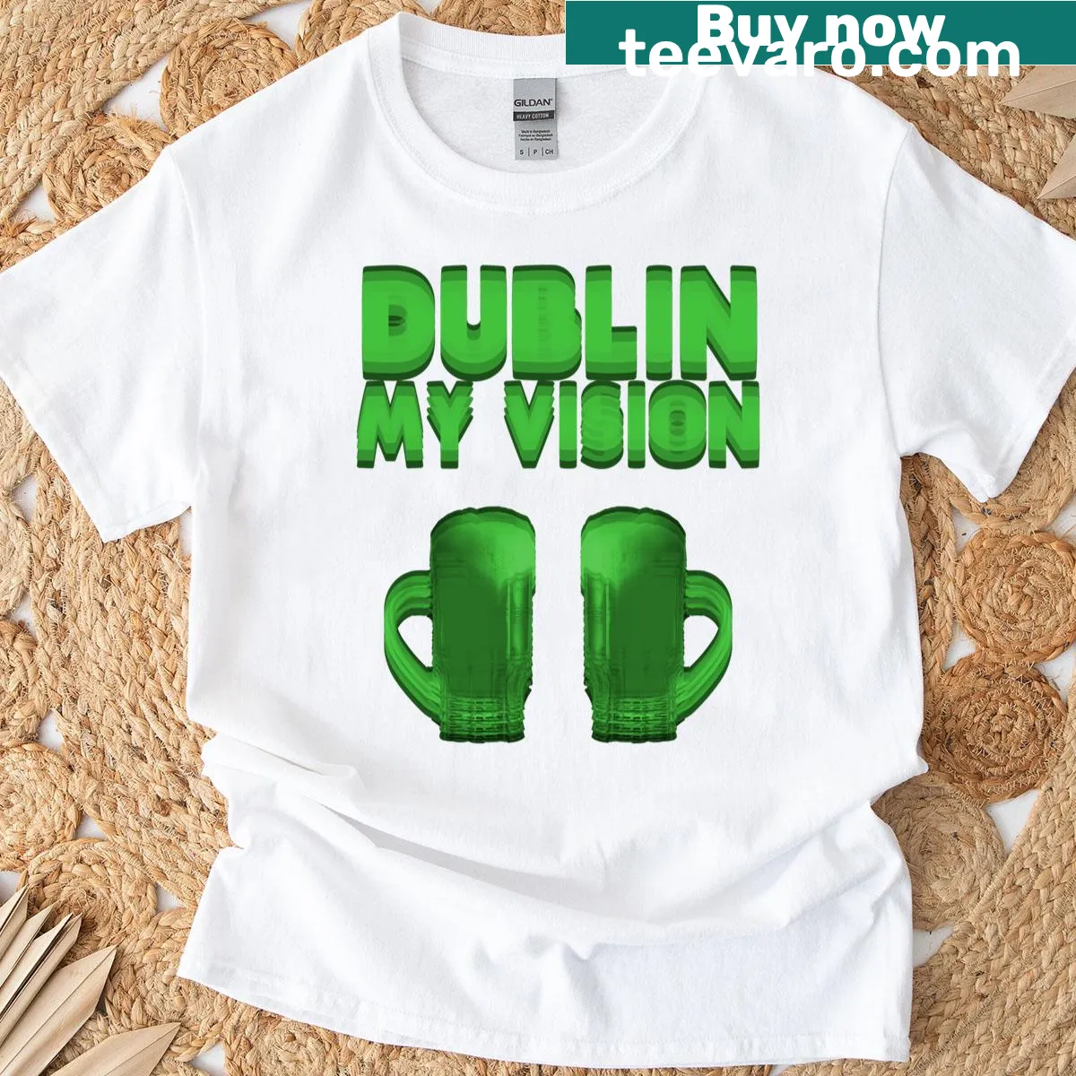 Blurry Dublin landmarks with humorous St. Patrick's Day text — on a men's t-shirt