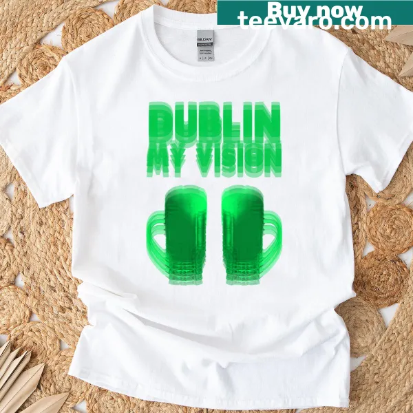 Blurred Irish party scene with humorous party text