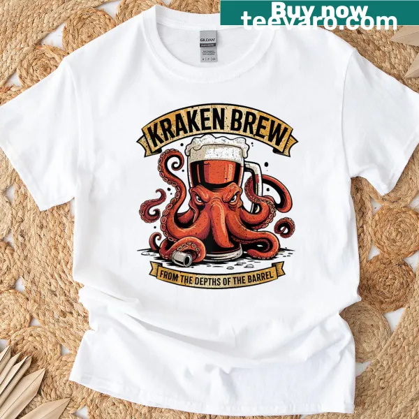 Playful octopus holding beer in tavern-themed design