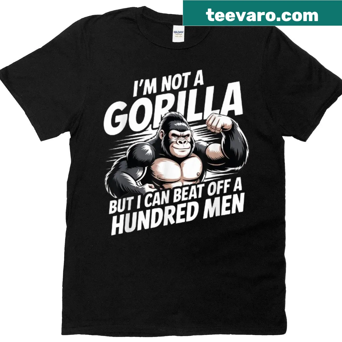 Funny meme T-shirt with humorous text about gorillas — on a men's t-shirt