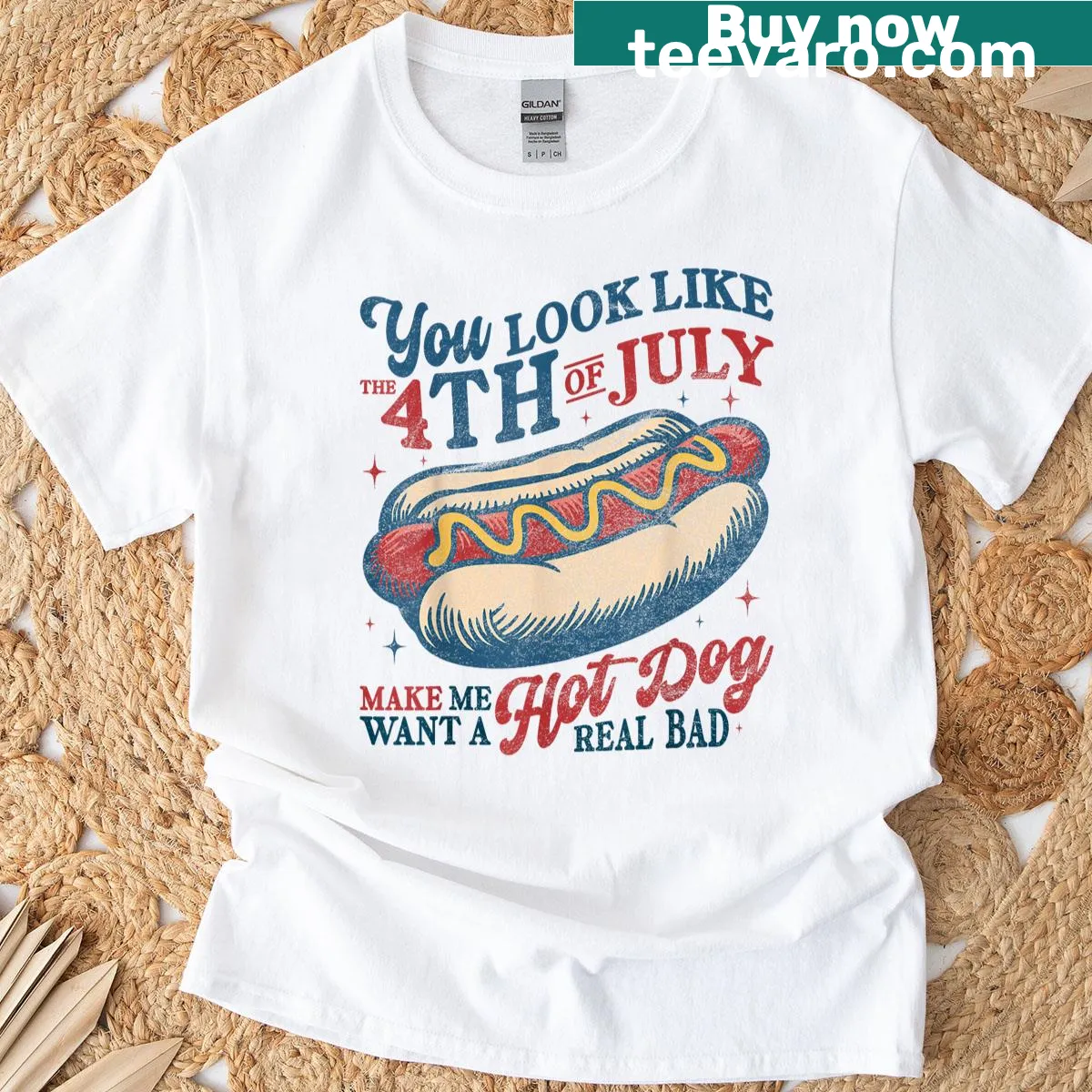 Funny 4th of July hot dog phrase on a casual t-shirt — on a men's t-shirt