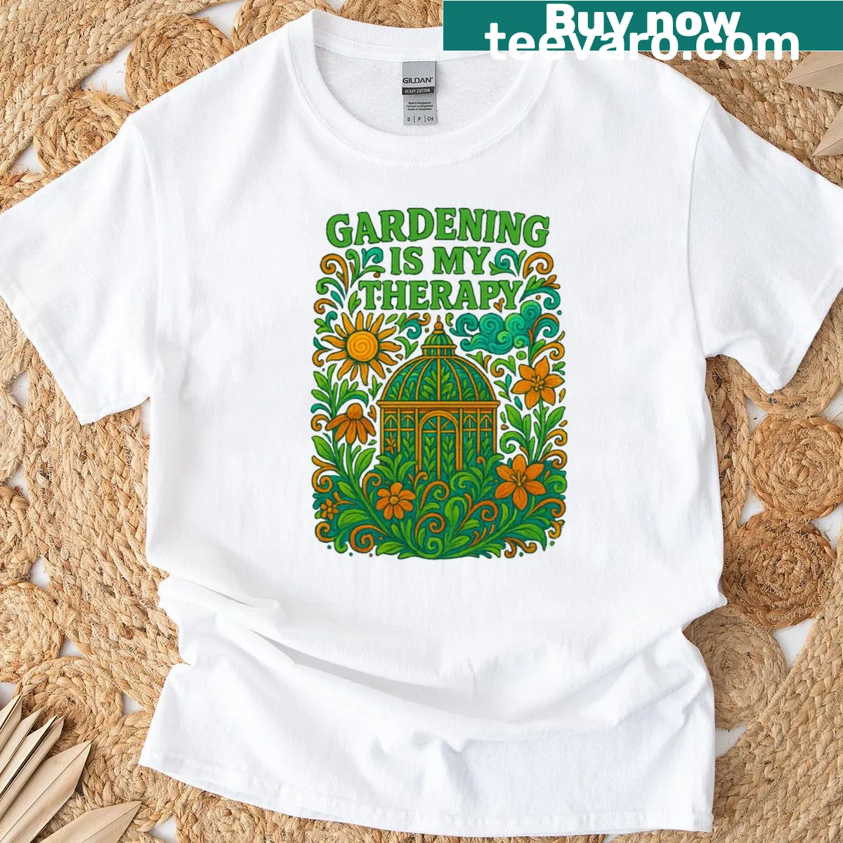 Floral art design celebrating gardening and nature — on a men's t-shirt