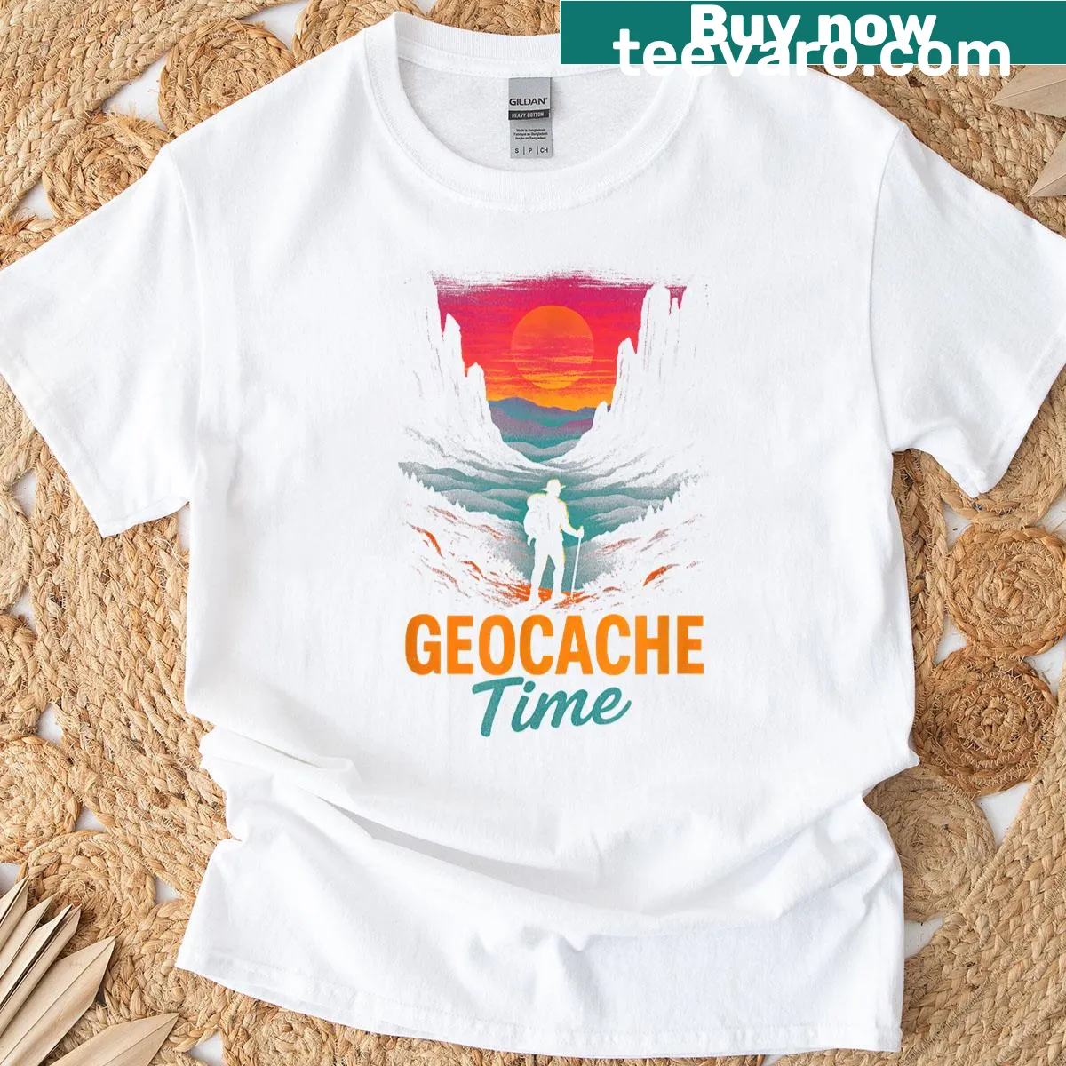 Typography design featuring Geocache theme — on a men's t-shirt