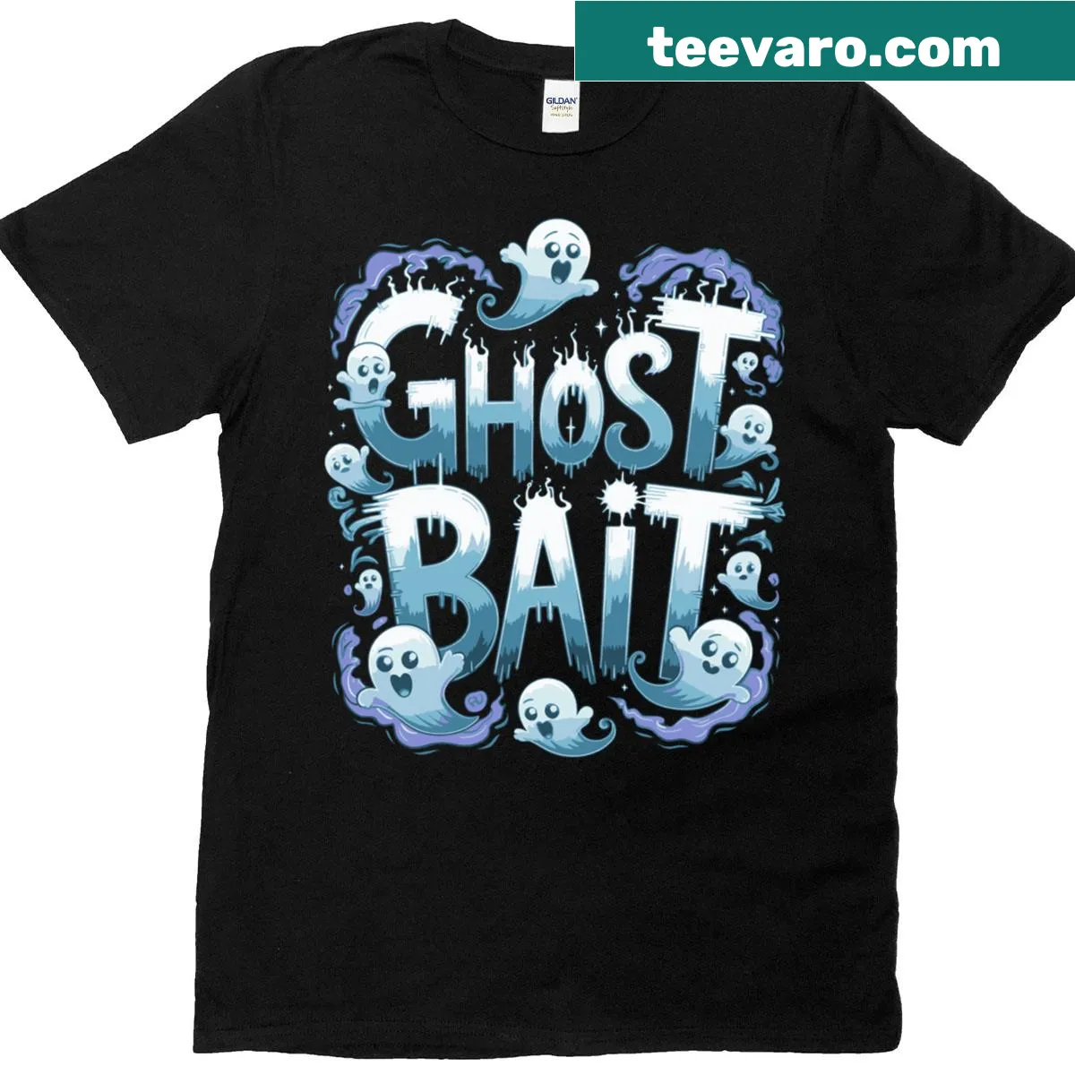 Illustrative design with 'Ghost Bait' text for paranormal enthusiasts — on a men's t-shirt