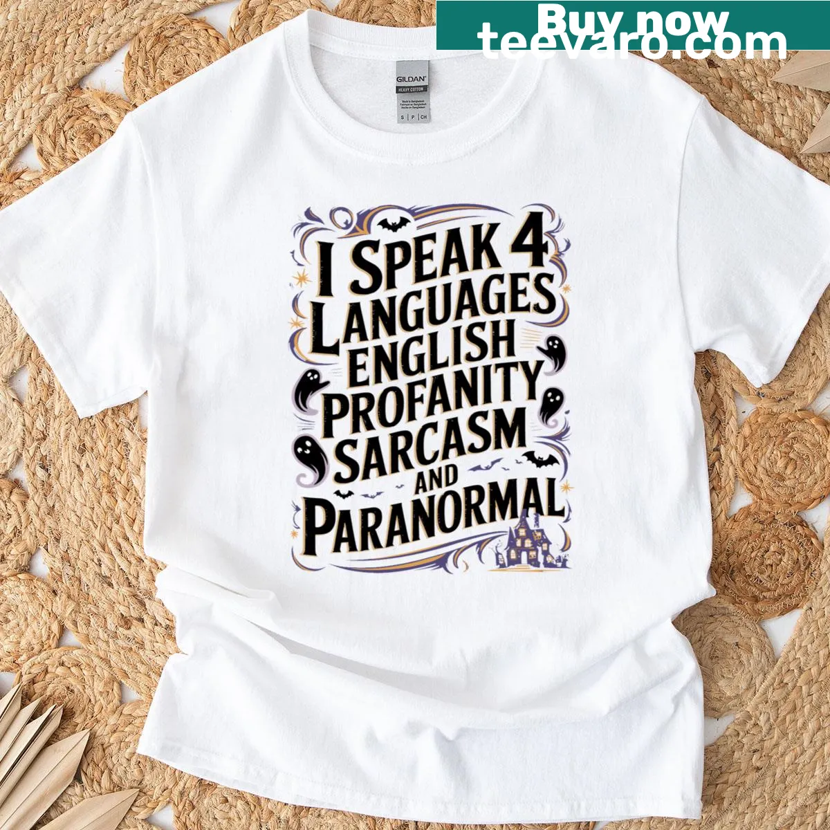 Cartoon ghost hunter design on a humorous T-shirt. — on a men's t-shirt