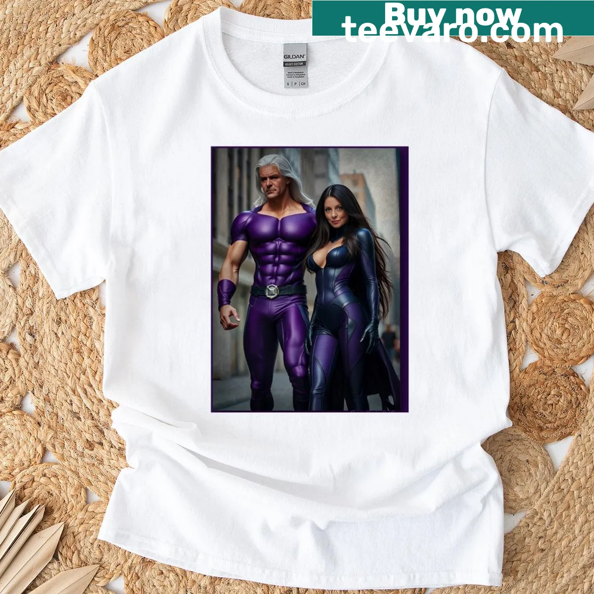 Illustration of night guardians with stars on a t-shirt — on a men's t-shirt