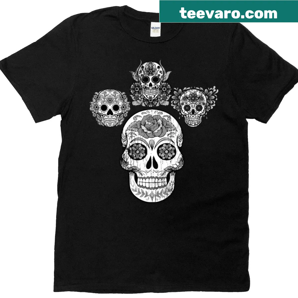Sugar skull design for Halloween and Day of the Dead — on a men's t-shirt