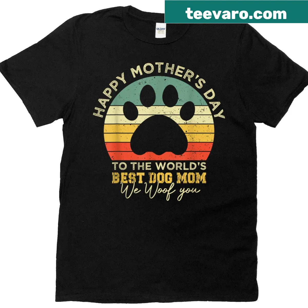 Dog Mom t-shirt with the message 'We Woof You' for Mother's Day — on a men's t-shirt