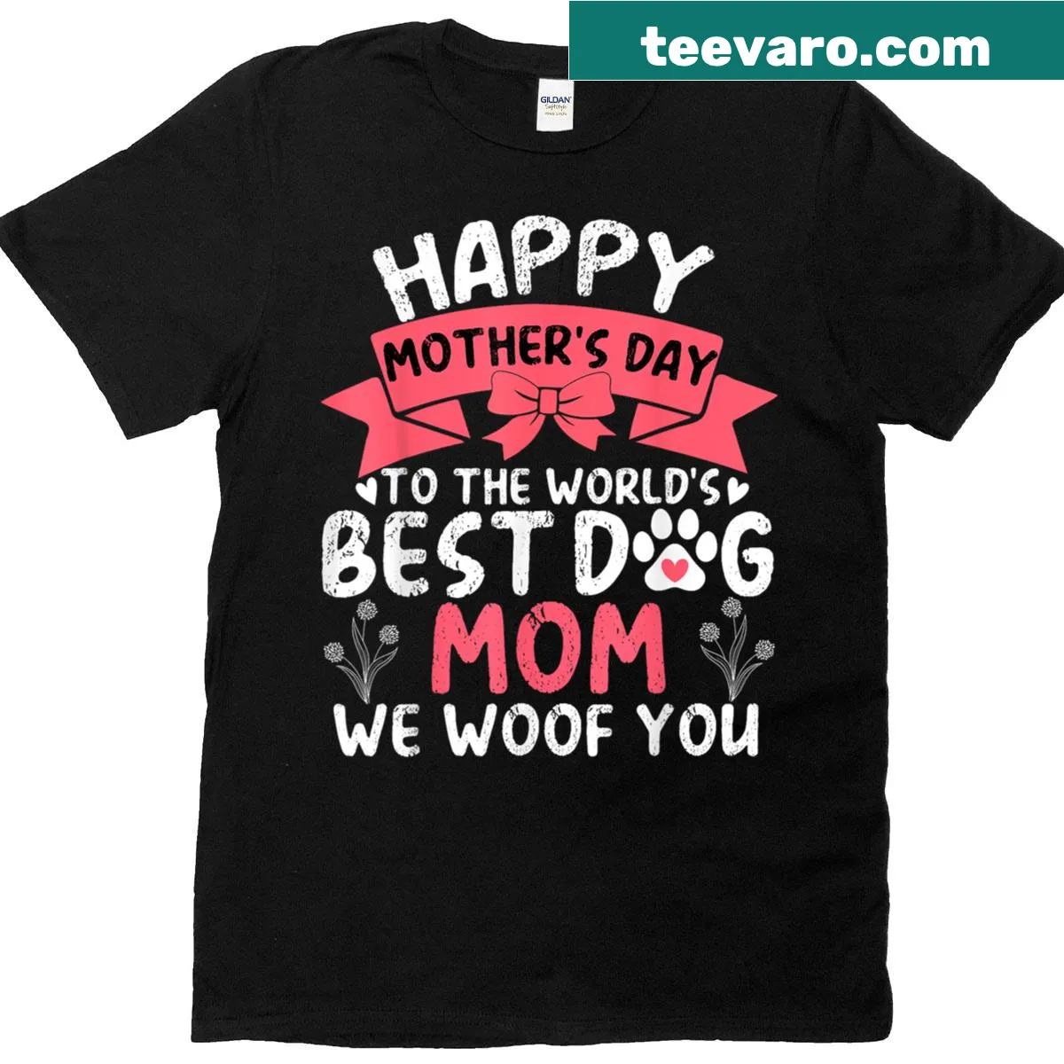 Whimsical typography shirt celebrating dog moms with 'We Woof You' design — on a men's t-shirt
