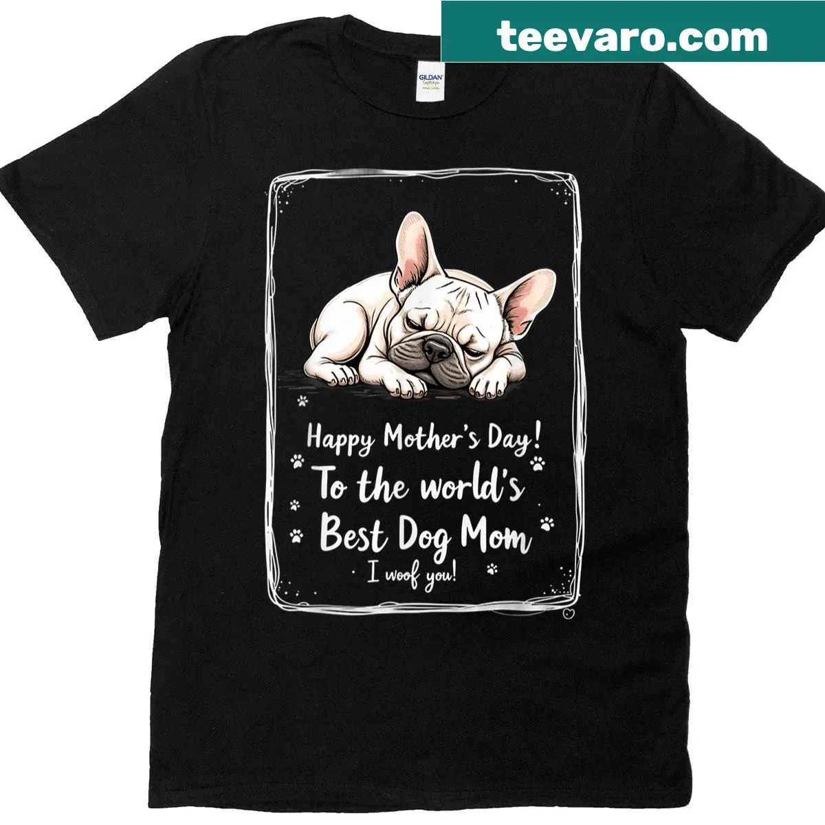 Charming shirt with 'I Woof You' text, celebrating dog moms — on a men's t-shirt