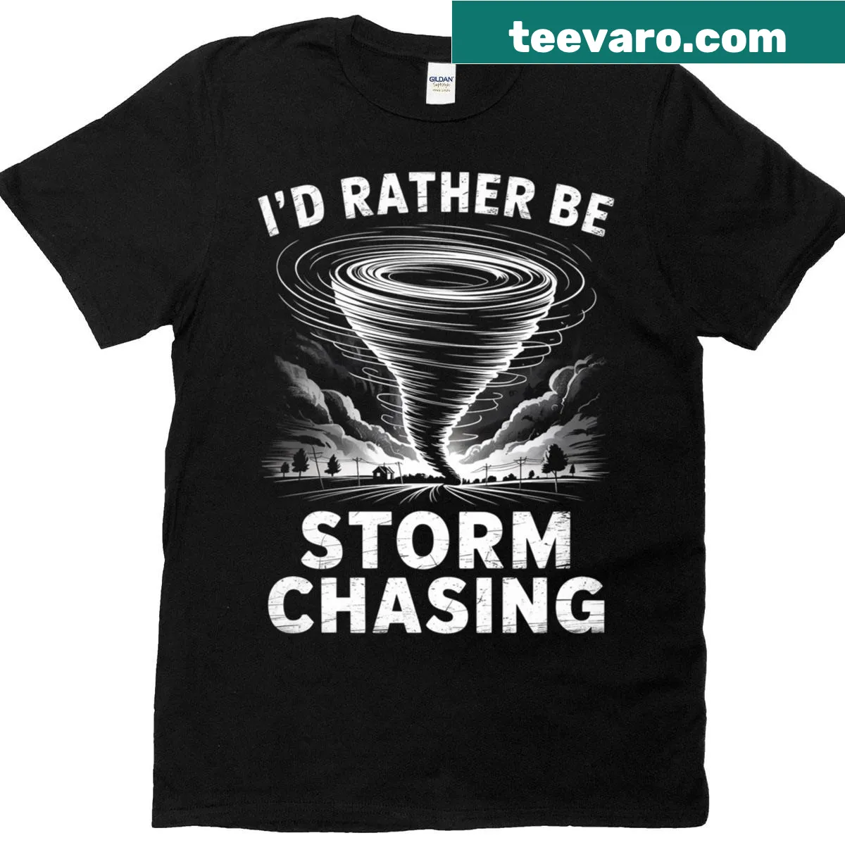 T-shirt for storm chasers with meteorology theme — on a men's t-shirt
