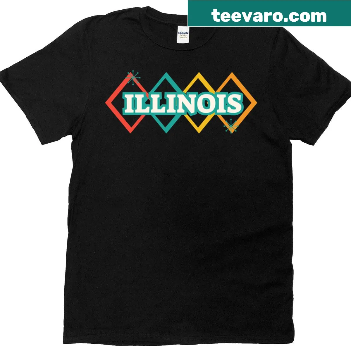 T-shirt featuring a Mid Century Modern design inspired by Illinois — on a men's t-shirt