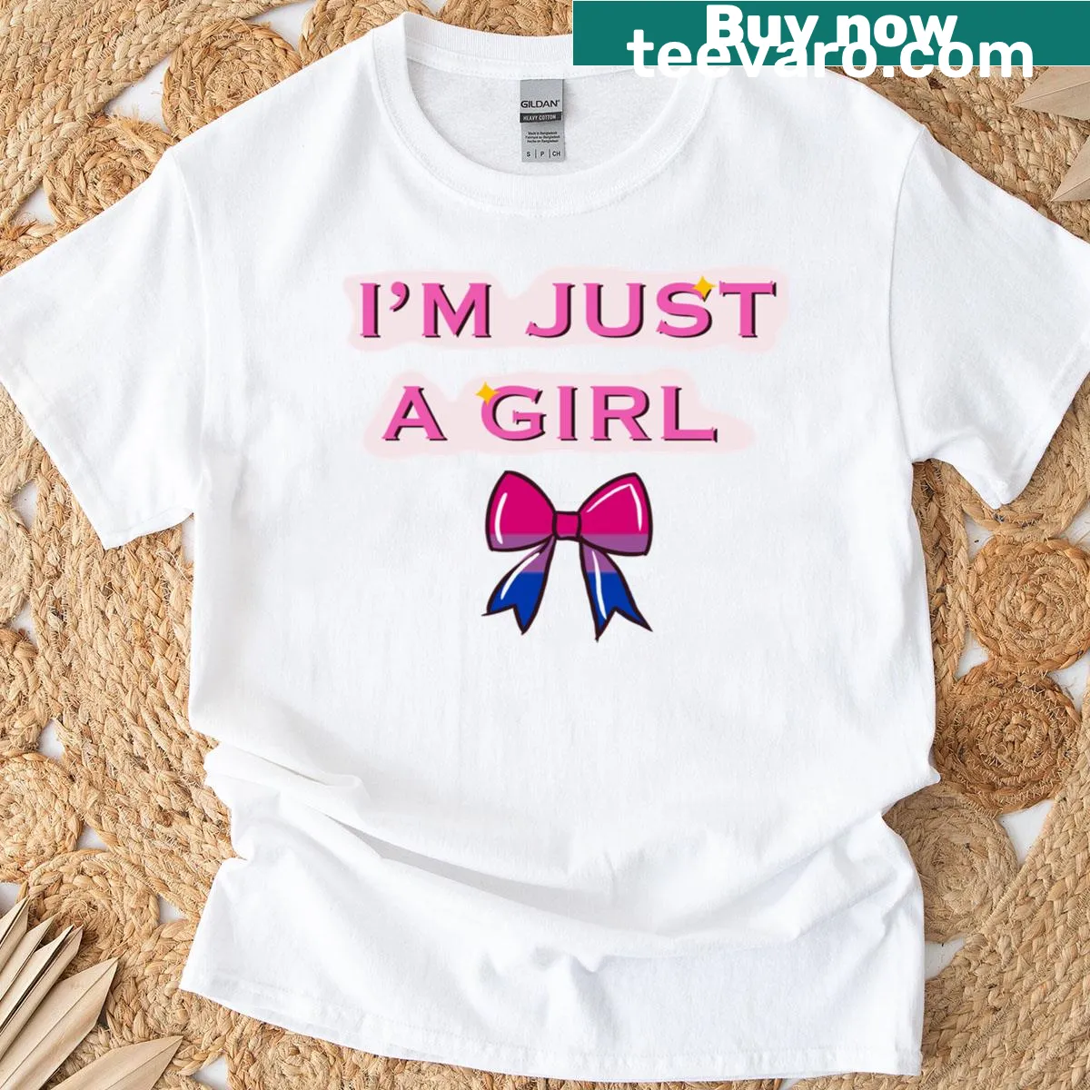 Bi pride ribbon graphic on t-shirt for girls — on a men's t-shirt