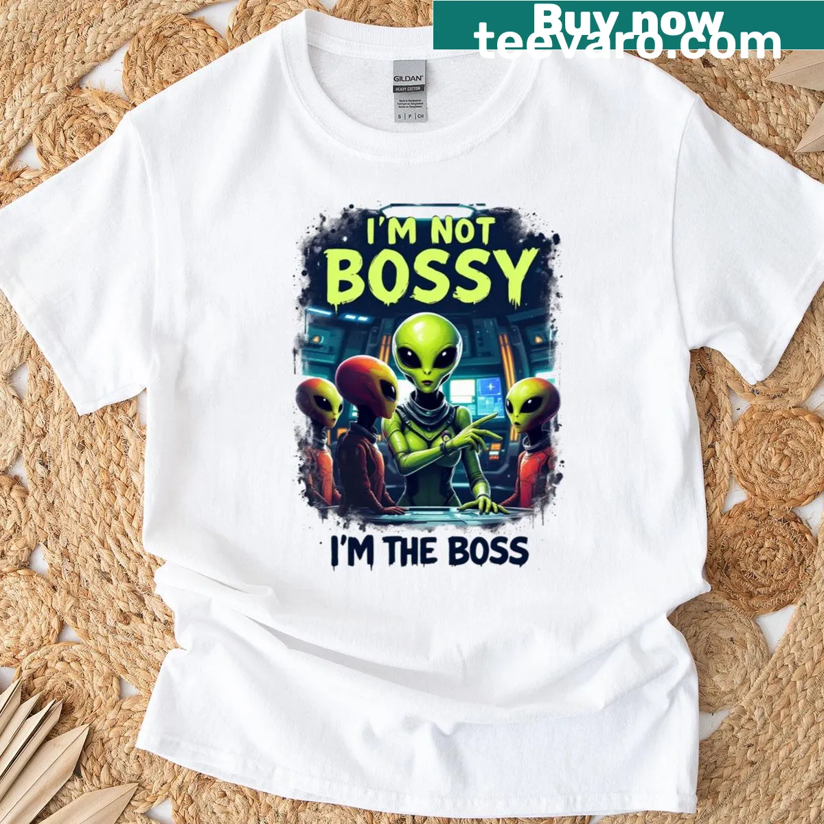 Alien authority graphic with text on T-shirt — on a men's t-shirt