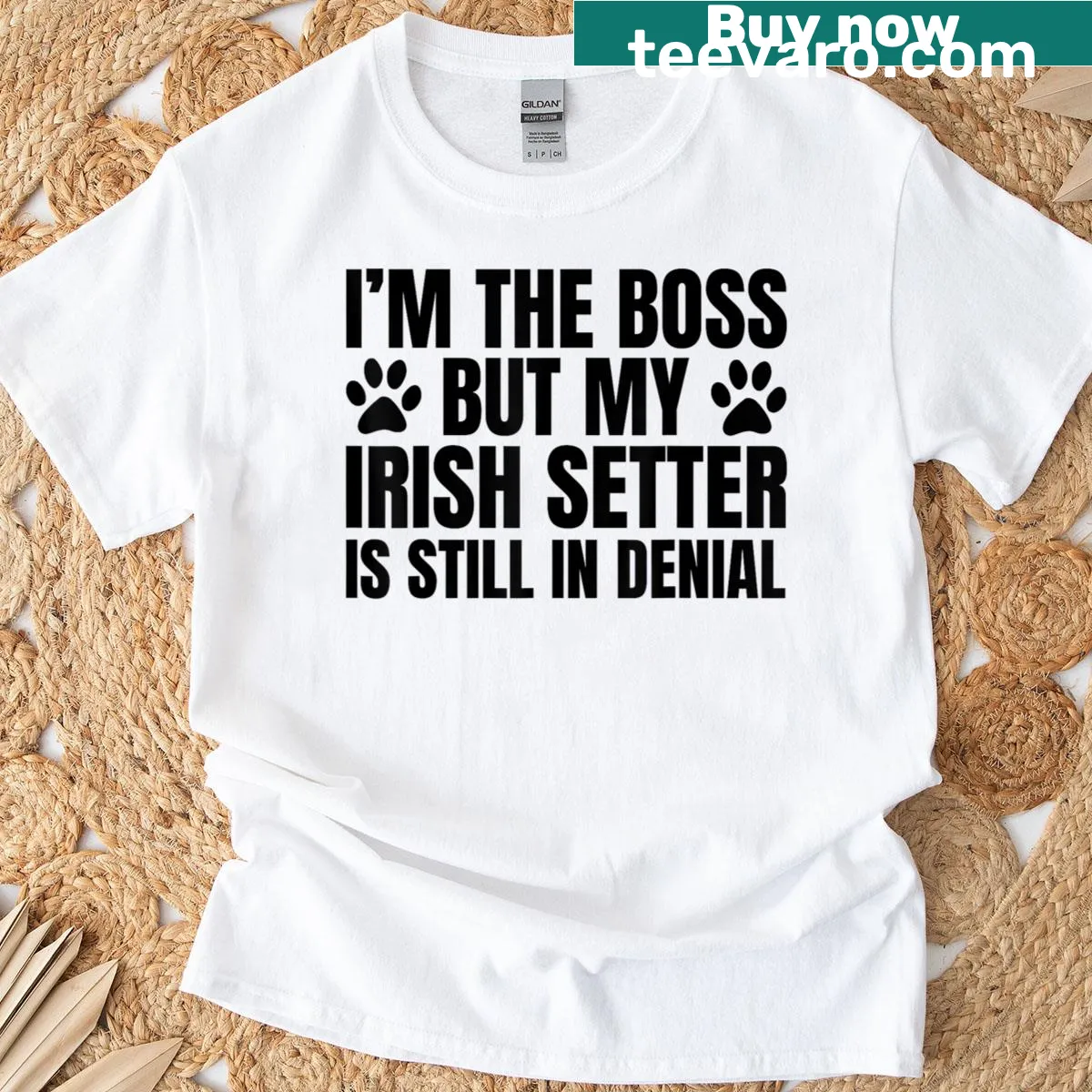 Funny dog owner t-shirt with Irish Setter theme and humorous text — on a men's t-shirt