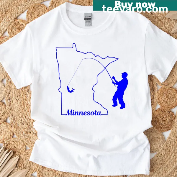 Illustrated Minnesota fisherman scene on a casual T-shirt.