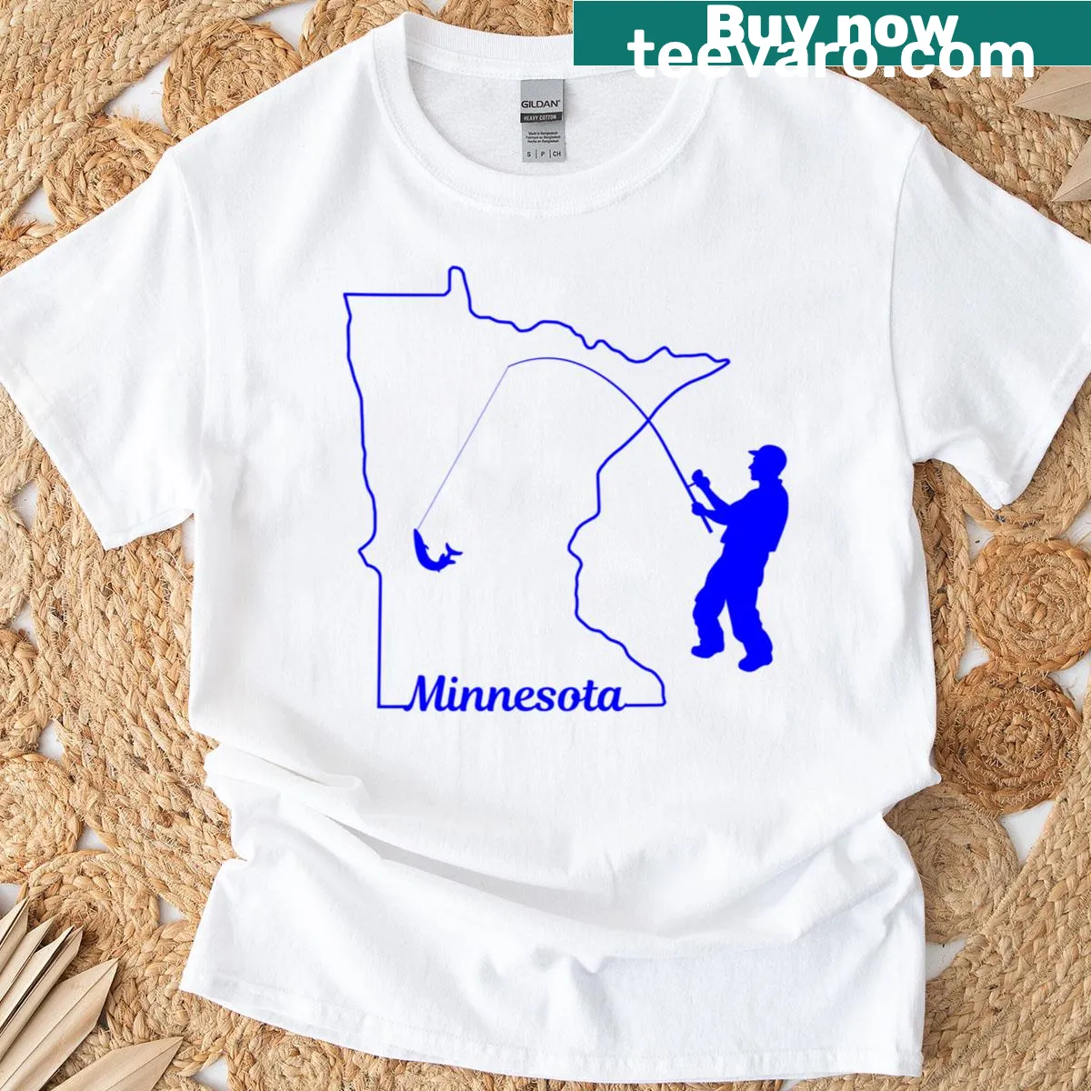 Illustrated Minnesota fisherman scene on a casual T-shirt. — on a men's t-shirt