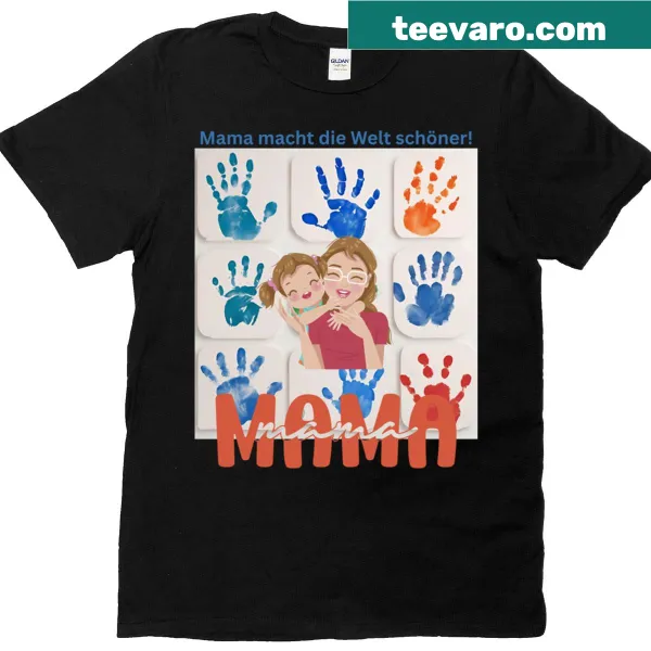 Oversized t-shirt with the phrase 'Mom Makes The World More Beautiful' in bold typography.
