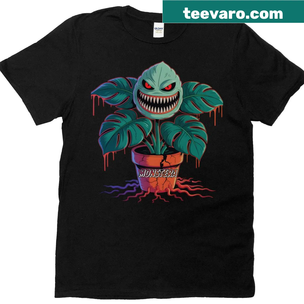 Illustrative t-shirt featuring a playful monstera leaf design. — on a men's t-shirt
