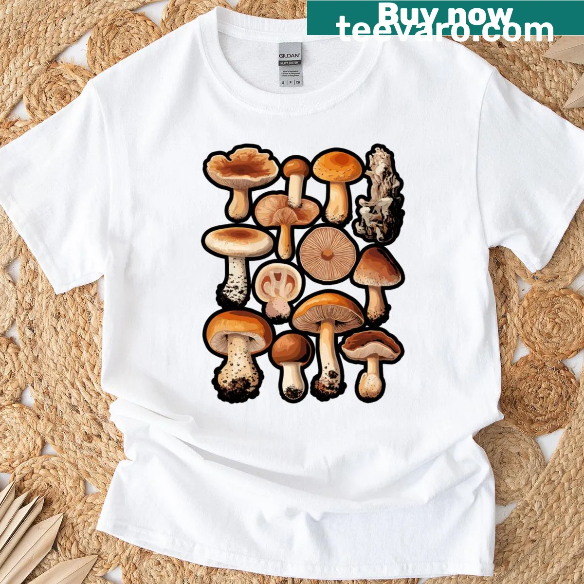 Fun mushroom classification graphic T-shirt for shroom enthusiasts — on a men's t-shirt