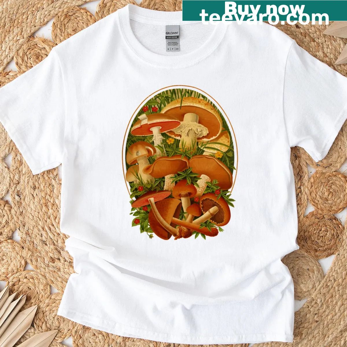 Vintage mushroom chart graphic on a T-shirt. — on a men's t-shirt