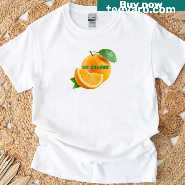 Bold typography design saying 'My Orange' on a T-shirt.