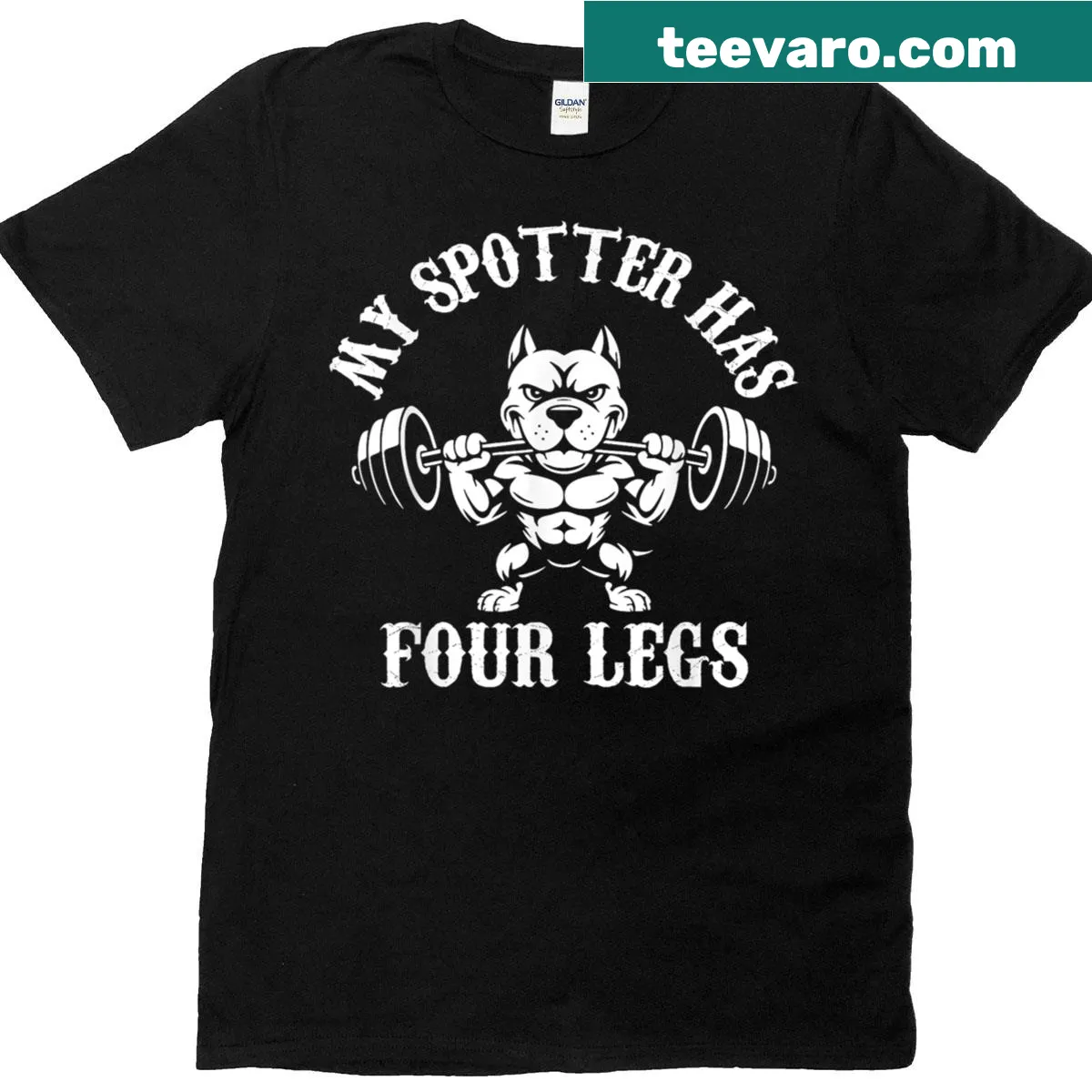 Funny gym workout t-shirt with a dog-themed slogan — on a men's t-shirt