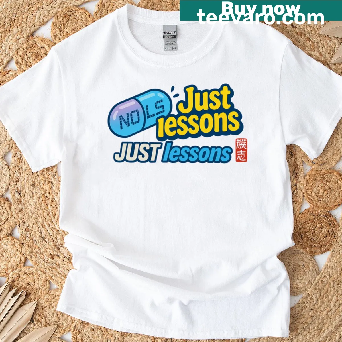 Y2K motivational t-shirt with abstract text design — on a men's t-shirt