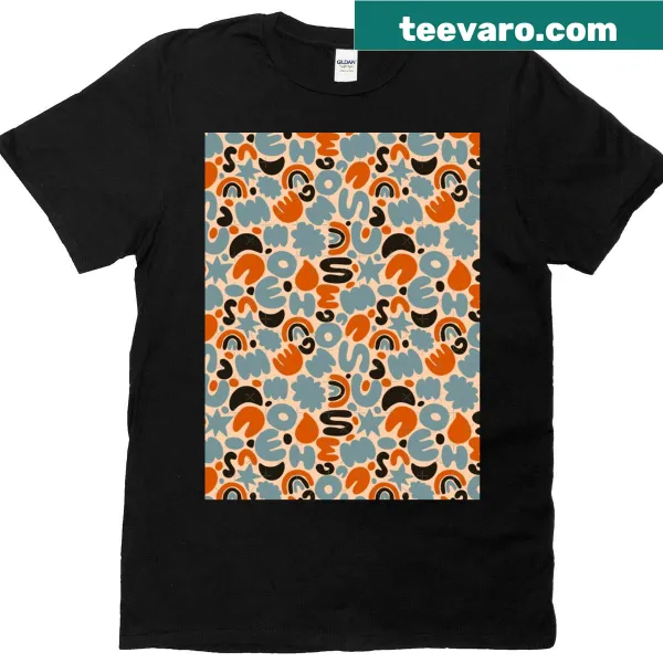 Graphic tee with organic geometric pattern featuring retro shapes