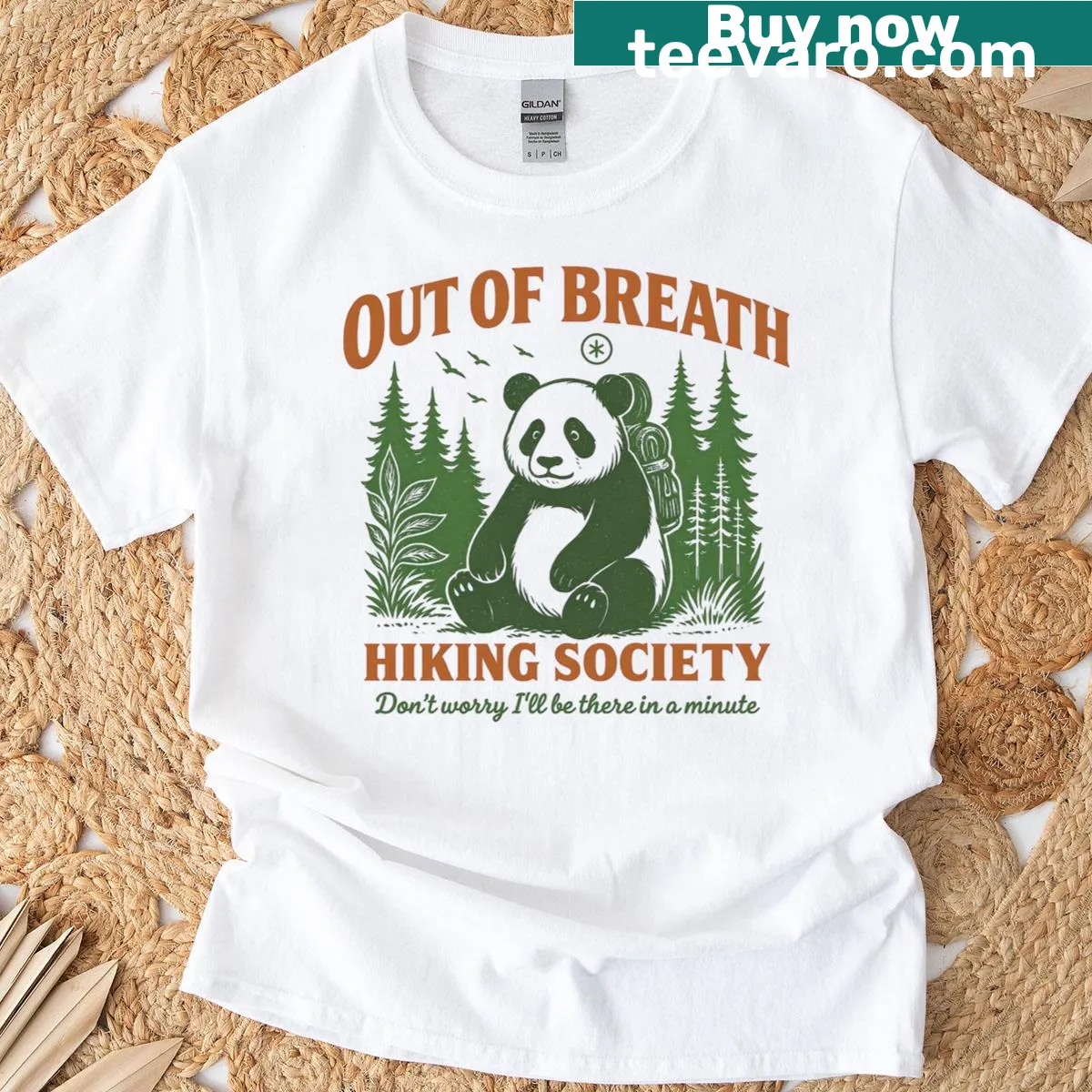 Humorous hiking t-shirt with panda graphics — on a men's t-shirt